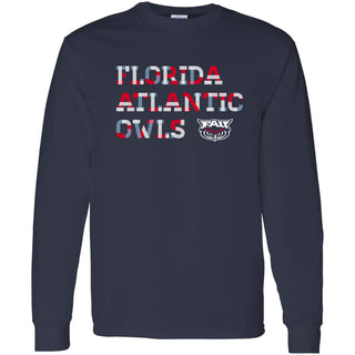 Florida Atlantic University Owls Patchwork Cotton Long Sleeve T Shirt - Navy