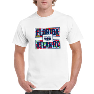 Florida Atlantic University Owls Hibiscus Pattern Blocks Basic Cotton Short Sleeve T Shirt - White