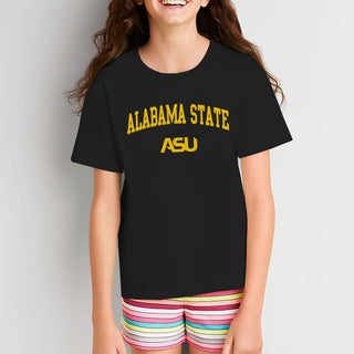 Alabama State University Hornets Arch Logo Youth Short Sleeve T Shirt - Black