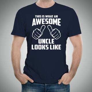 This is What An Awesome Uncle Looks Like: Favorite Number One Uncle Funny Basic Cotton Adult T Shirt - Navy