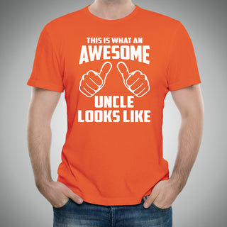 This is What An Awesome Uncle Looks Like: Favorite Number One Uncle Funny Basic Cotton Adult T Shirt - Orange