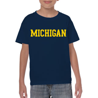 Basic Block University of Michigan Basic Cotton Short Sleeve Youth T Shirt - Navy