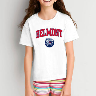 Belmont University Bruins Arch Logo Youth Basic Cotton Short Sleeve T Shirt - White