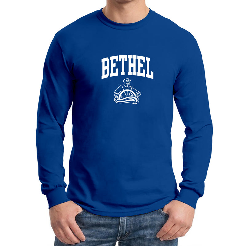 Bethel University Pilots Arch Logo Long Sleeve T Shirt - Royal