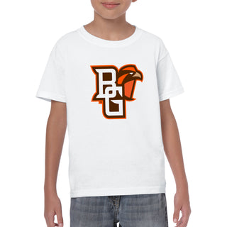 Bowling Green State University Falcons Primary Logo Youth Cotton Short Sleeve T Shirt - White