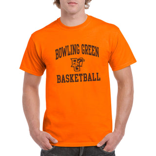 Bowling Green State University Falcons Arch Logo Basketball Basic Cotton Short Sleeve T Shirt - Orange