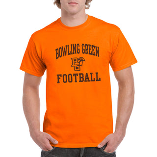 Bowling Green State University Falcons Arch Logo Football Basic Cotton Short Sleeve T Shirt - Orange