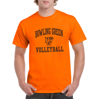 Bowling Green State University Falcons Arch Logo Volleyball Basic Cotton Short Sleeve T Shirt - Orange