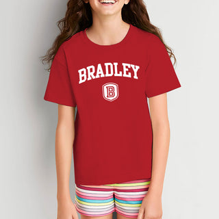 Bradley University Braves Arch Logo Basic Cotton Short Sleeve Youth T Shirt - Red