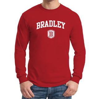 Bradley University Braves Arch Logo Basic Cotton Long Sleeve T Shirt - Red