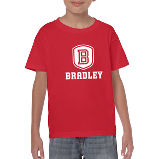 Bradley University Braves Primary Logo Basic Cotton Short Sleeve Youth T Shirt - Red