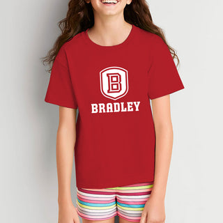 Bradley University Braves Primary Logo Basic Cotton Short Sleeve Youth T Shirt - Red