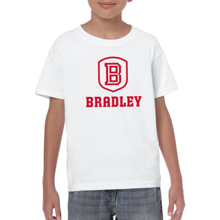 Bradley University Braves Primary Logo Basic Cotton Short Sleeve Youth T Shirt - White