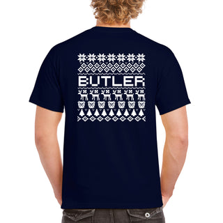 Butler University Bulldogs Ugly Holiday Sweater Short Sleeve T Shirt - Navy