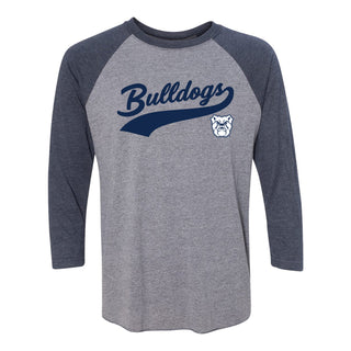 Butler University Bulldogs Baseball Jersey Script Raglan - Premium Heather/Vintage Navy