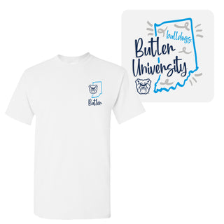 Butler University Bulldogs Playful Sketch Basic Cotton Short Sleeve T Shirt - White