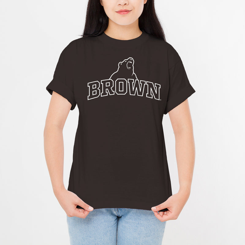 Brown University Bears Arch Logo Short Sleeve T Shirt - Dark Chocolate