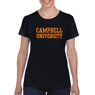 Campbell University Fighting Camels Basic Block Cotton Women's Short Sleeve T-Shirt - Black