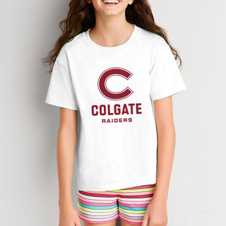 Colgate Raiders University Primary Logo Youth Short Sleeve T Shirt - White