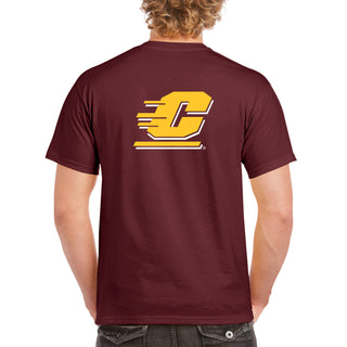 Central Michigan University Chippewas Front Back Print Short Sleeve T Shirt - Maroon