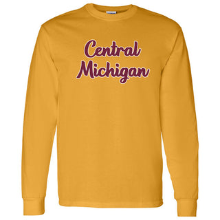 Central Michigan University Chippewas Basic Script Basic Cotton Long Sleeve T Shirt - Gold