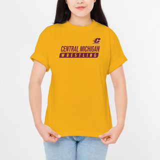 Central Michigan University Chippewas Wrestling Slant Basic Cotton Short Sleeve T Shirt - Gold