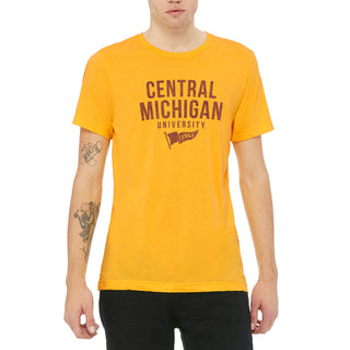 Central Michigan University Chippewas 1892 Banner Canvas Short Sleeve Triblend T-Shirt - Yellow Gold