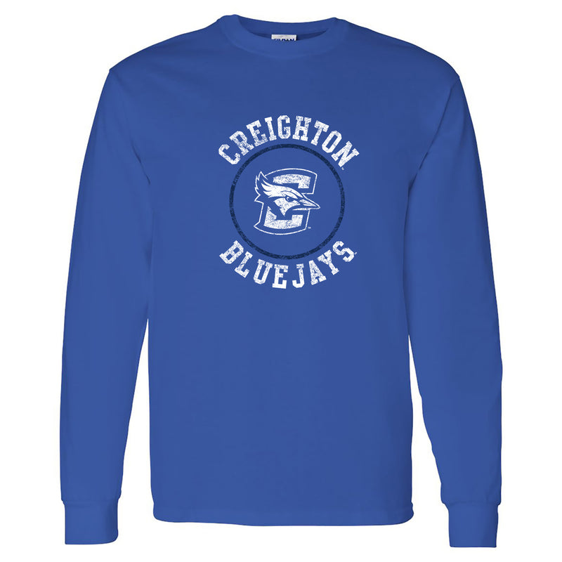 Creighton University Bluejays Distressed Circle Logo Long Sleeve T Shirt - Royal