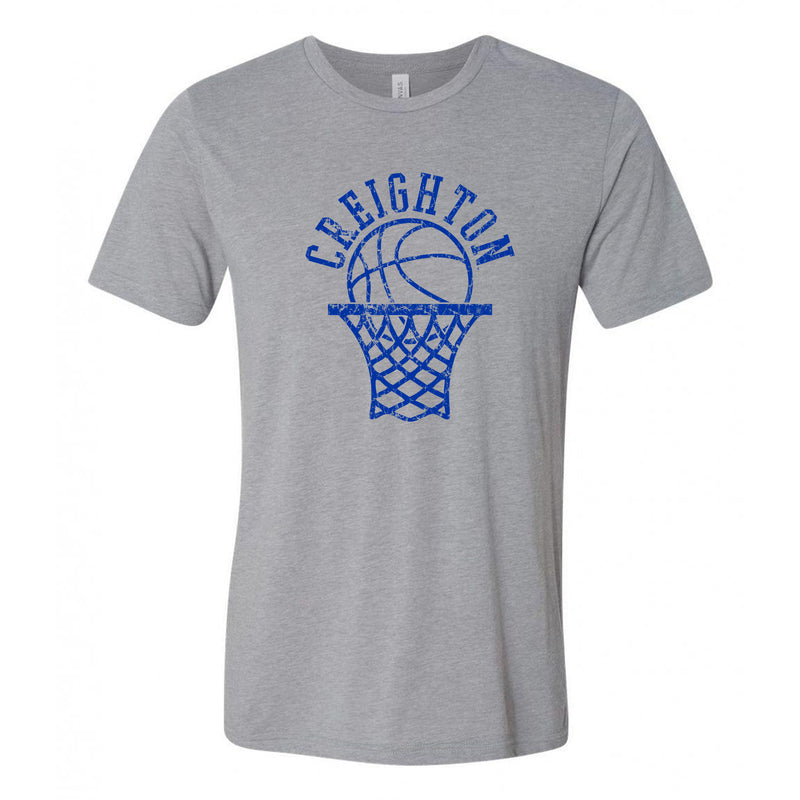 Creighton University Bluejays Retro Basketball Hoop Canvas Triblend Short Sleeve T Shirt - Athletic Grey