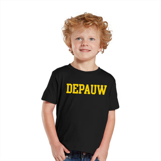 DePauw University Tigers Basic Block Toddler Short Sleeve T Shirt - Black