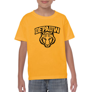 DePauw University Tigers Arch Logo Youth Short Sleeve T Shirt - Gold