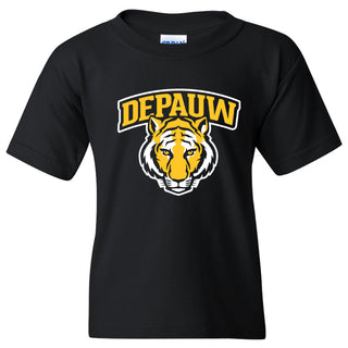 DePauw University Tigers Arch Logo Youth Short Sleeve T Shirt - Black