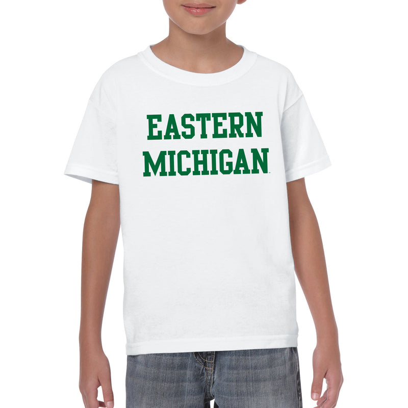Eastern Michigan University Eagles Basic Block Youth Short Sleeve T Shirt - White