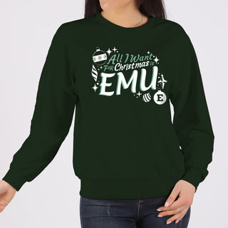 Eastern Michigan Eagles All I Want For Christmas Is EMU Crewneck Sweatshirt - Forest