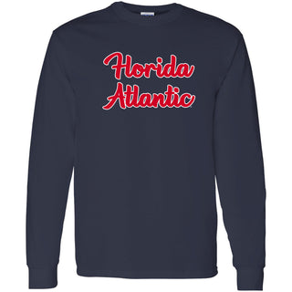 Florida Atlantic University Owls Basic Script Cotton Long Sleeve T Shirt - Navy