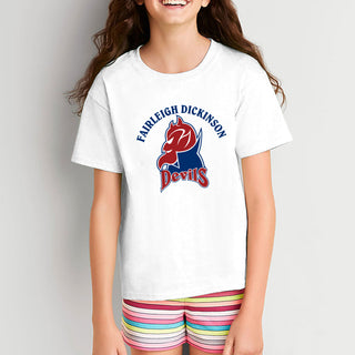 Fairleigh Dickinson University Devils Arch Logo Basic Cotton Youth Short Sleeve T Shirt - White