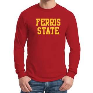 Ferris State University Bulldogs Basic Block Long Sleeve T Shirt - Red