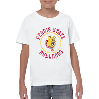 Ferris State Bulldogs Distressed Circle Logo Youth T Shirt - White