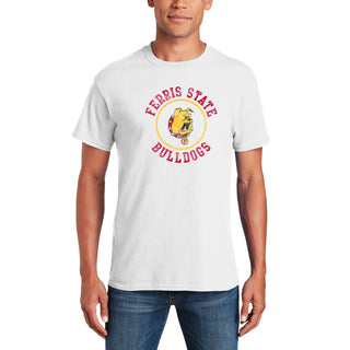 Ferris State Bulldogs Distressed Circle Logo T Shirt - White