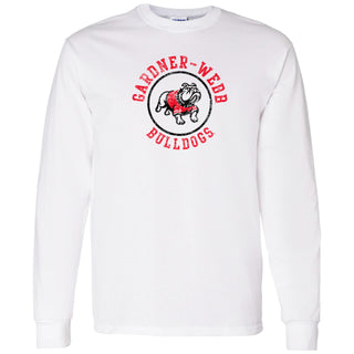 Gardner-Webb University Bulldogs Distressed Circle Logo Basic Cotton Long Sleeve T Shirt - White