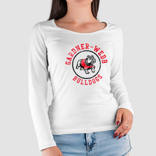 Gardner-Webb Bulldogs Distressed Circle Logo Womens Long Sleeve T Shirt - White