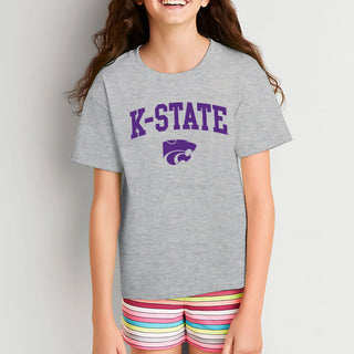 Kansas State University Wildcats Arch Logo Cotton Youth T-Shirt - Sport Grey