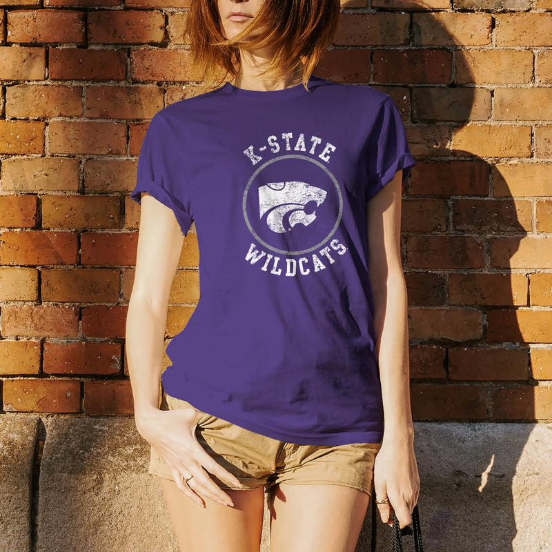 Kansas State University Wildcats Distressed Circle Logo Cotton T-Shirt - Purple