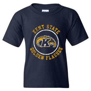 Kent State University Golden Flashes Distressed Circle Logo Youth Short Sleeve T Shirt - Navy