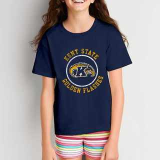 Kent State University Golden Flashes Distressed Circle Logo Youth Short Sleeve T Shirt - Navy