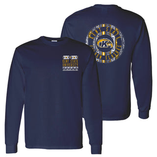 Kent State University Golden Flashes Aztec Pattern Heavy Cotton Long Sleeve T Shirt - Navy