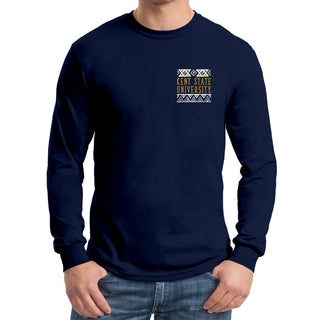 Kent State University Golden Flashes Aztec Pattern Heavy Cotton Long Sleeve T Shirt - Navy