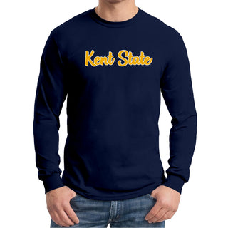 Kent State University Golden Flashes Basic Script Cotton Long Sleeve T Shirt - Navy