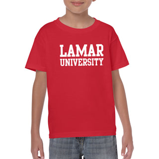 Lamar University Cardinals Basic Block Short Sleeve Youth T Shirt - Red