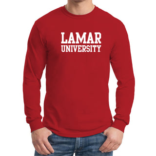 Lamar University Cardinals Basic Block Long Sleeve T Shirt - Red